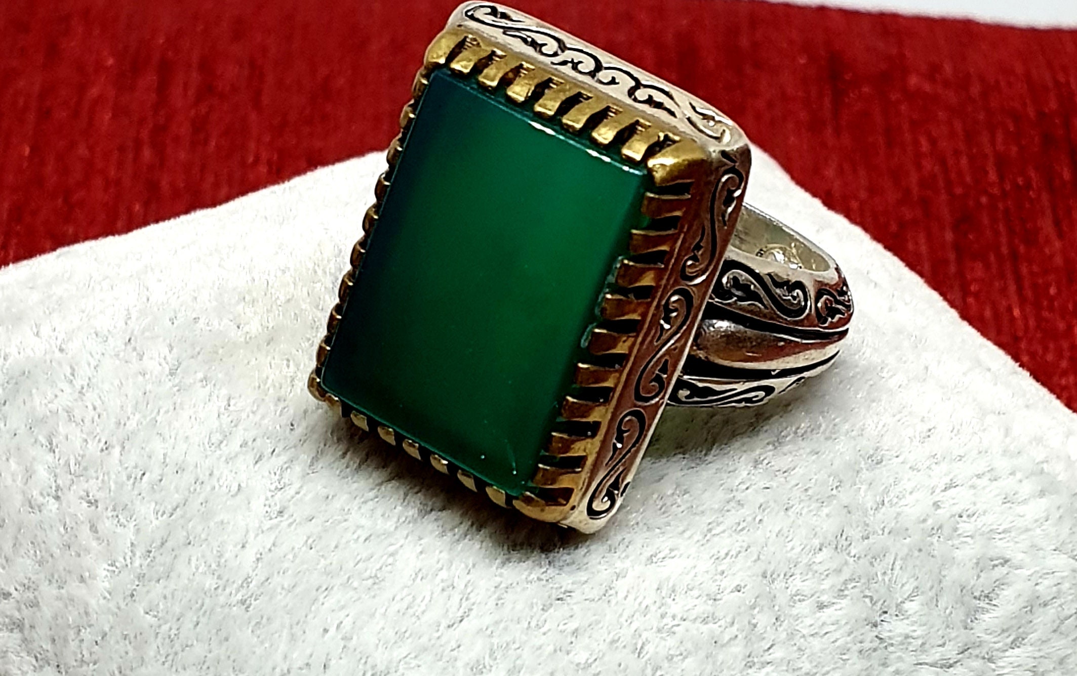 Green hakik cheap stone ring