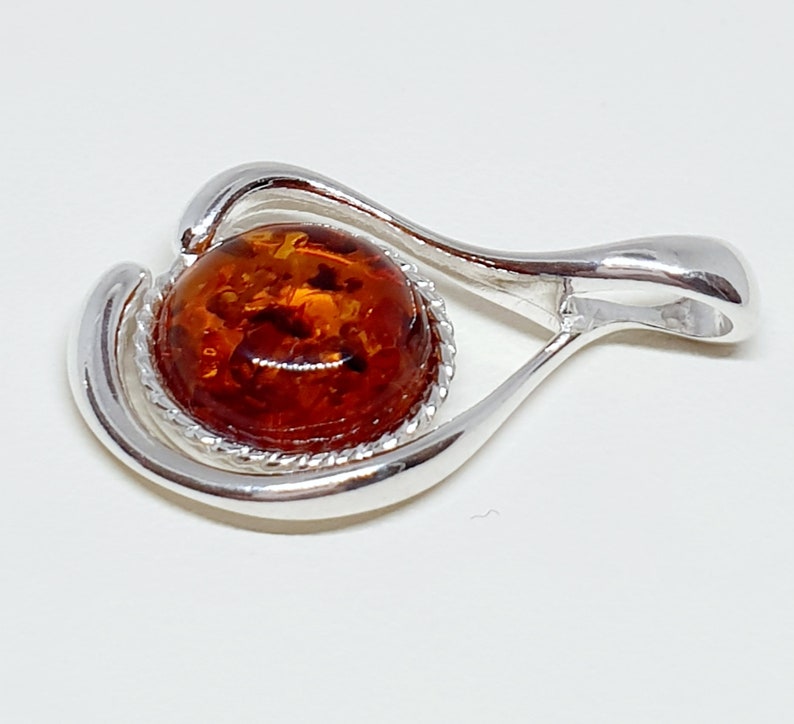 Baltic Amber-PendantCognac Color with Particles-Sterling Silver-Healing Amber-Free Shipment