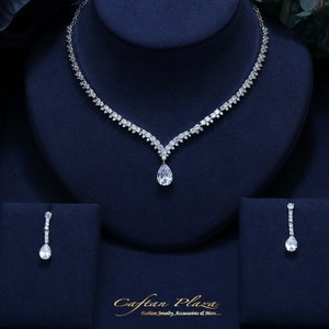 Zirconia 2-piece necklace set Stella III AAA+ (drop cut, princess cut) jewelry set, bridal jewelry, wedding, party