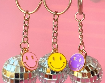 Mini Disco Ball Keychain | Smiley Face Charm