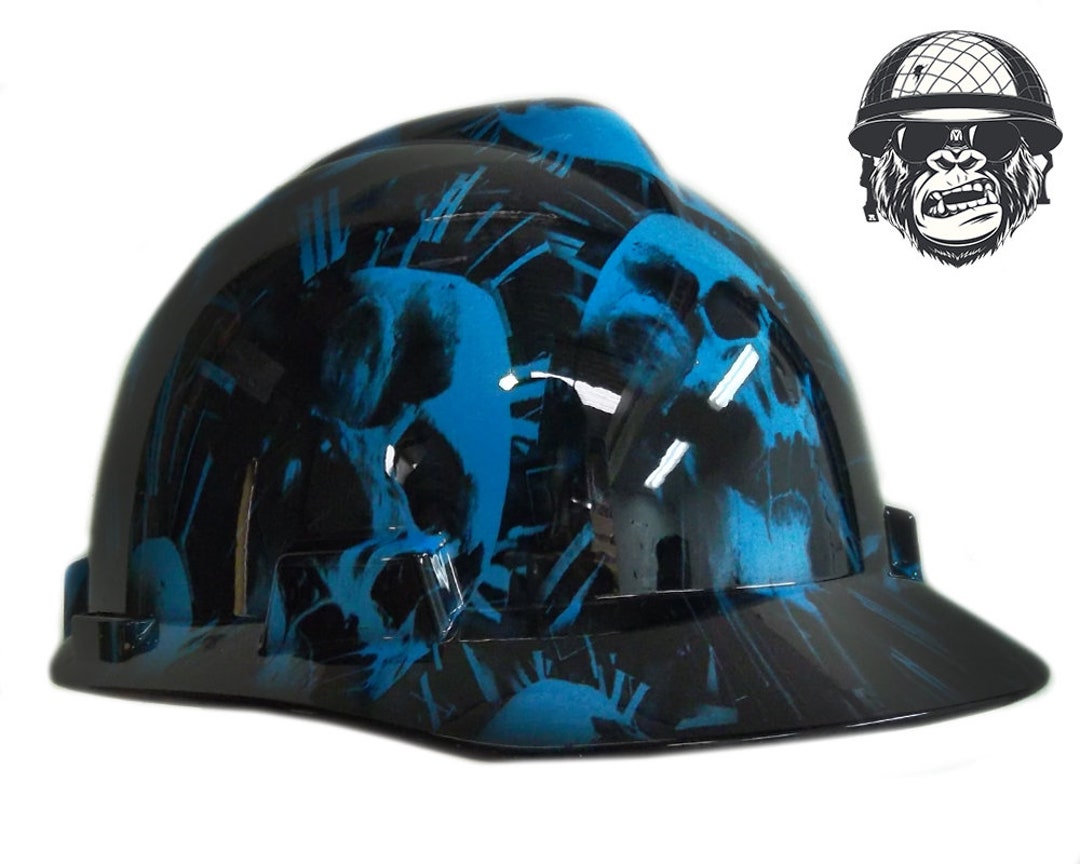 Custom Hydrographic Safety Hard Hat Industrial Mining Skulls FURY BLUE