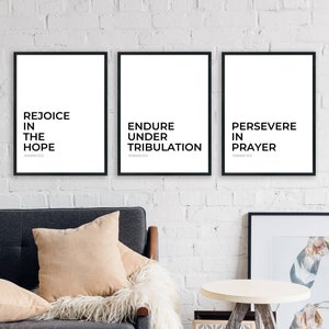 Set of three (3) - Rejoice in the hope, endure under tribulation, persevere in prayer - Romans 12:12 - JW Printable Bible Quote Wall Art