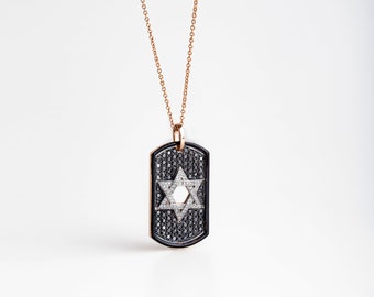 NECKLACSE  ROSE  Gold Star of David/Magen David Pendant for Necklace 18 karat/ with 0.40ct of white  Diamonds and1.10 black diamonds