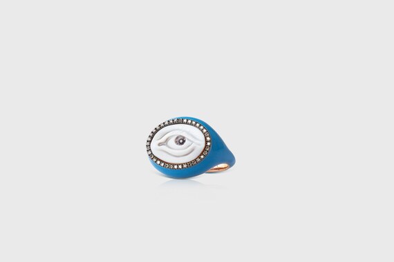 Handmade K18 White Gold Evil Eye Ring: Brown Diamond Handmade K18 White Gold Evil Eye Ring: Brown Diamond