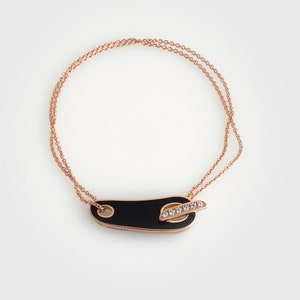 18K Rose Gold Bracelet: Black Enamel, 0.20ct Diamond Double Chain