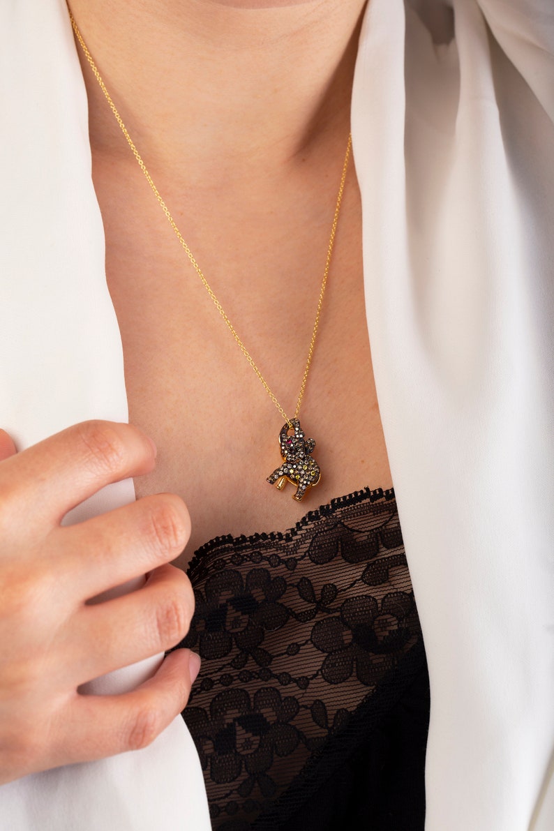necklace elephant rose gold 18k handmade brown diamond 0.50 ct and yellow diamond 0.20 ct image 2