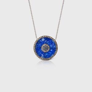 18K White Gold Evil Eye Necklace: Lapis Lazuli, Sapphire & Diamond