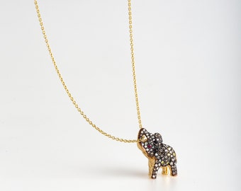 necklace elephant rose gold 18k handmade brown diamond 0.50 ct and yellow diamond 0.20 ct