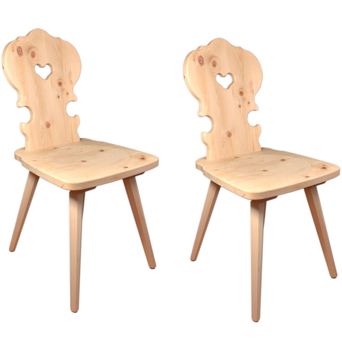 Set van 2 boerenstoelen van hoogwaardig grenenhout. Traditionele houten stoel - landhuisstoel. Zithoogte 45 cm. Handgemaakt in Zuid-Tirol.