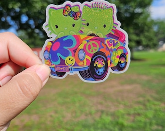 Kitty Alien Rainbow Glitter Sticker | 90s nostalgia | Aliens Sticker | 90s throwback | Y2K Stickers | Millennial Stickers