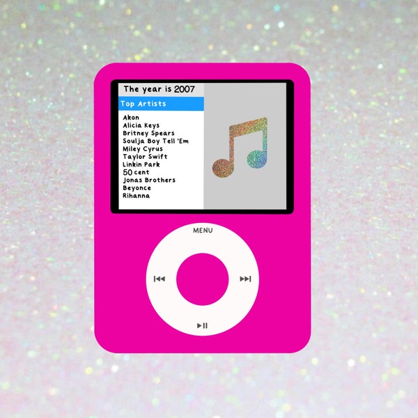 2007 Glitter Music Player Sticker| iPod Sticker| Y2K aesthetic| Waterproof Sticker| Best Artists of 2007| 2000s Stickers