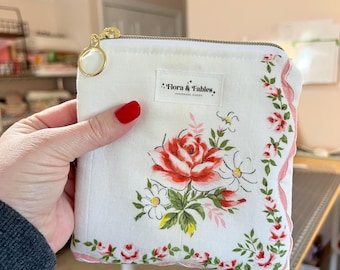 Handmade Upcycled Vintage Handkerchief Zipper Pouch
