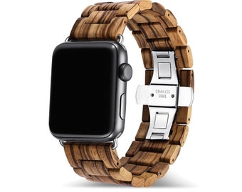 Natural Wood Apple Watch Band Series 7 6 5 4 3 2 1 SE Size 38mm 40mm 41mm 42mm 44mm 45mm Real Minimalist Man Woman Wooden Gift