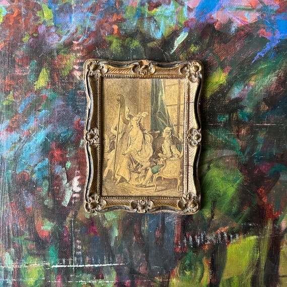 Jean-Michel Moreau Perfect Harmony Print on Paper Mache Board with Carved Plaster Frame Vintage Possibly Antique