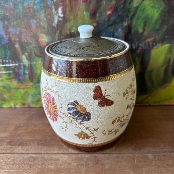 John Dimmock & Co. Crown Albion Gold Faience Butterfly Biscuit Jar