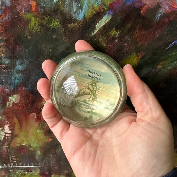 Phoenix Cowboy Bubble Glass Paperweight Vintage Souvenir