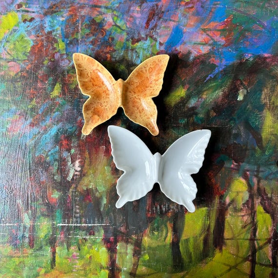 Set of 2 Ceramic Butterfly Trinket Dishes
