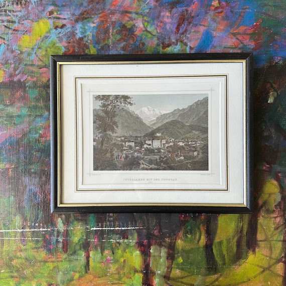 Vintage Framed Swiss Interlaken Mountain Etching