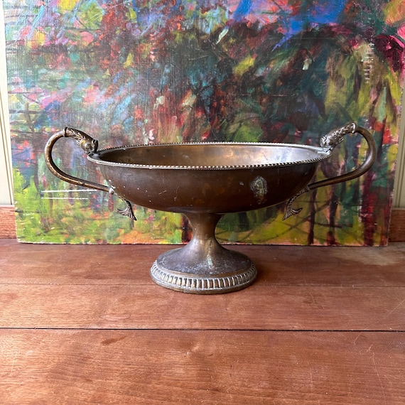 Brass Koi Fish Handle Pedestal Bowl or Compote