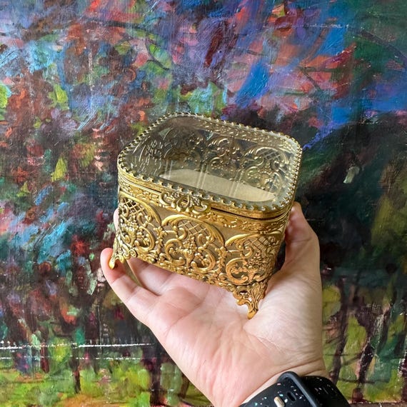 Gold & Velvet Ornate Jewerly Casket Display Box Vintage