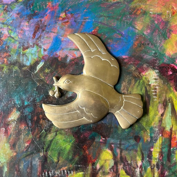 Brass Dove of Peace Wall Plaque Vintage