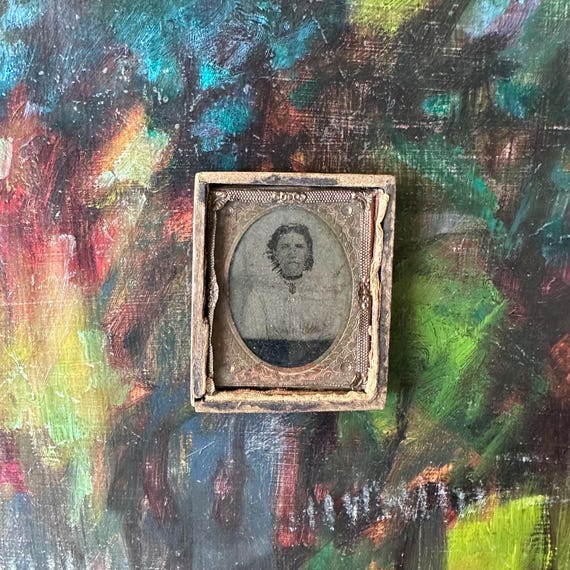 Tintype Portrait Photograph in Leather Daguerretype Case Half