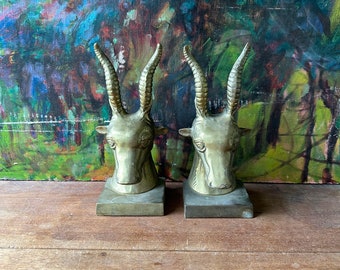 Brass Antelope / Gazelle Bookends Vintage Midcentury