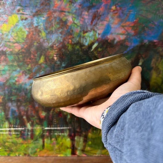 Hammered Brass Low Bowl Planter