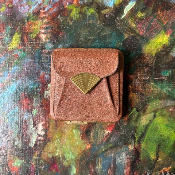 Lin Bren Vintage Leather Compact Mirror Coin Purse