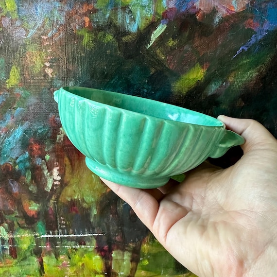 Green Scalloped Ceramic Candy Bowl Vintage