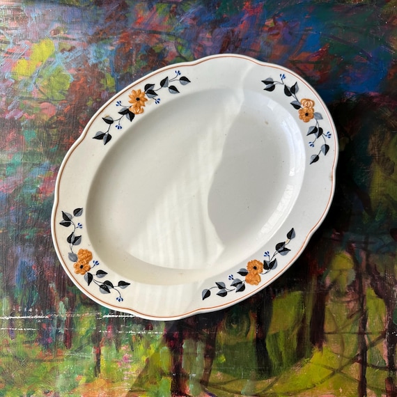 Ceramic Hand-painted Orange Flowers Platter Vintage