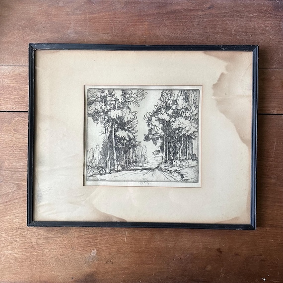 Roi Partridge Signed Landscape Etching Vintage Framed & Matted