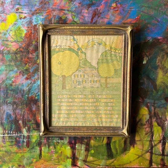 Framed Monday’s Child Poem Frank Bozzo Print Vintage Art Nouveau Frame