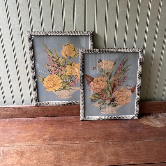 Set of 2 Averill Floral Still Life Prints Vintage Framed
