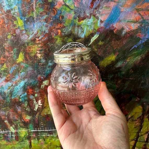 Vintage Pink Glass Flower Frog Jar