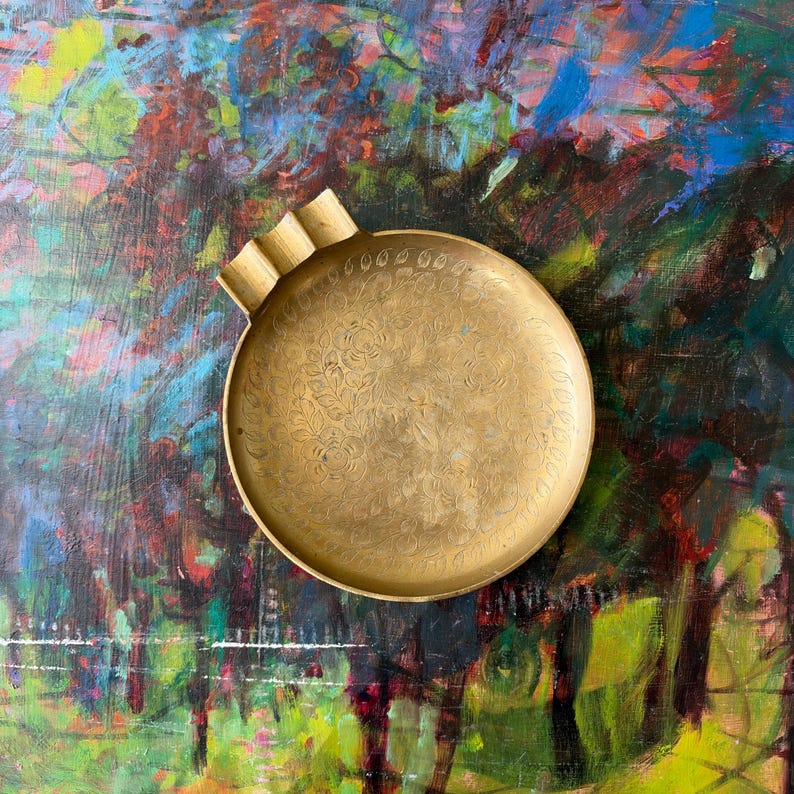 Vintage Brass Floral Etched Incense Tray - Etsy