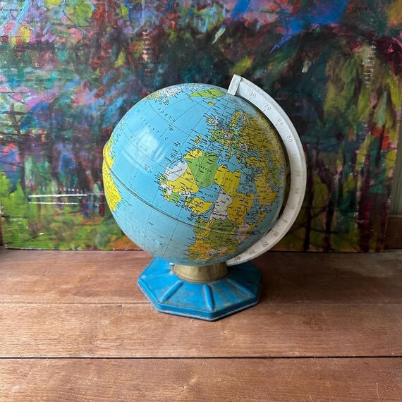 J. Chein 9 Inch Tin World Globe Vintage 1950s