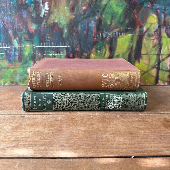 Brown Green & Gold Library Book Set Antique Hours in a Library / Literary Studies