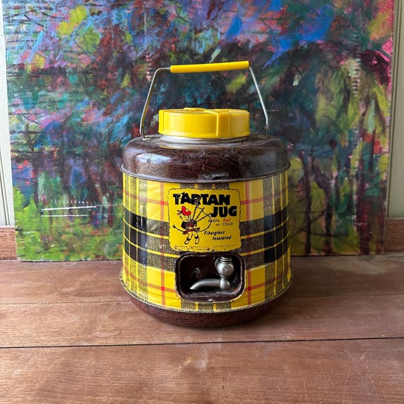 Yellow Plaid Tartan Jug Cooler Vintage