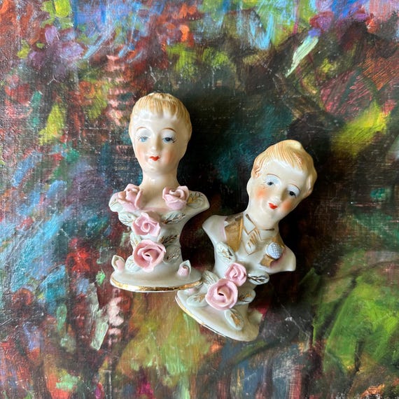 Ucagco Ceramic Floral Bust Salt & Pepper Shaker Set Vintage