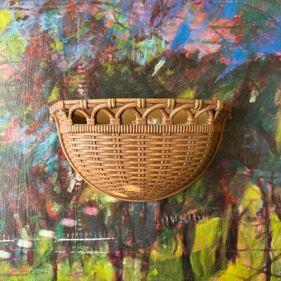 1978 Homco Brown Plastic Wicker Basket Wall Pocket
