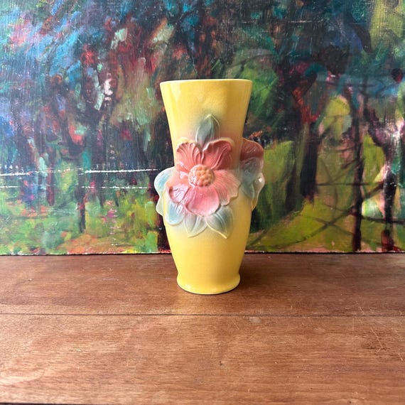 Royal Copley Carol’s Corsage Vase Yellow with Pink Flowers