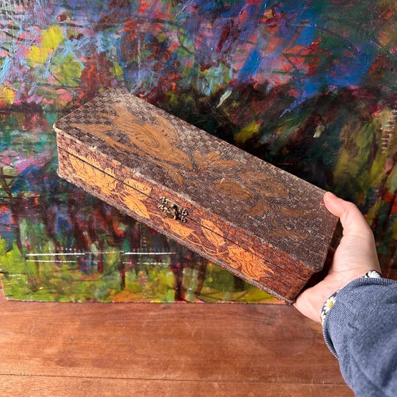 Pyrography Glove Box with Birds and Flowers