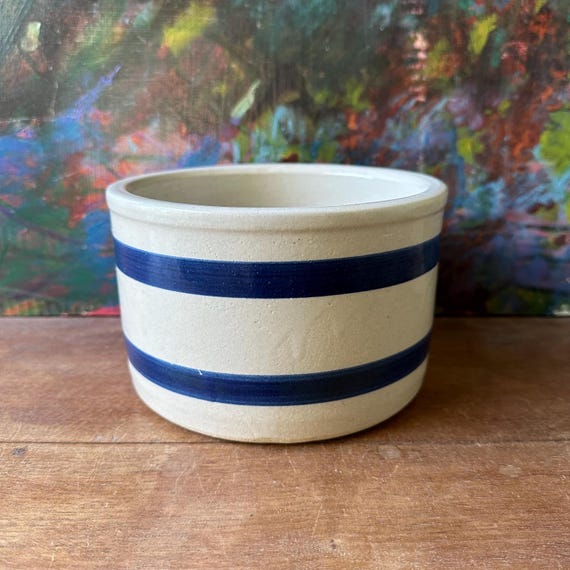 R R P Co Blue Banded Crock Vintage