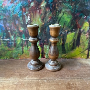 Wood Candlestick Candleholder Set Vintage