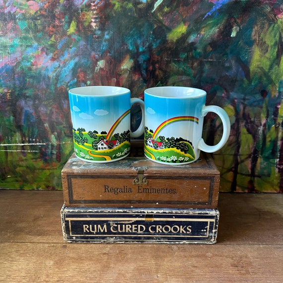Otagiri Japan Cottage w/ Rainbow Mugs Vintage Set of 2