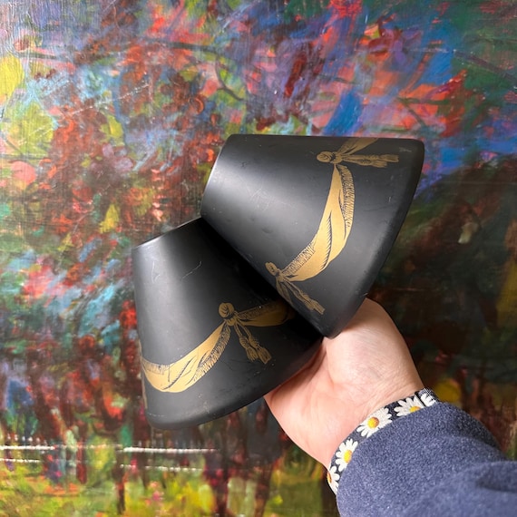 Black Tole Lampshades with Gold Trim