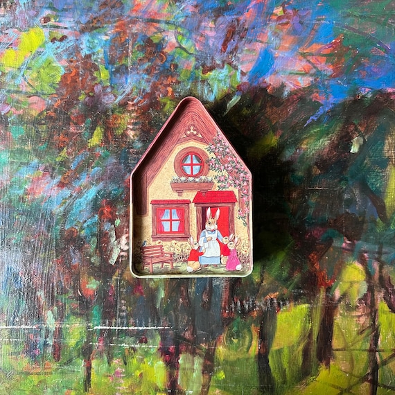 Easter Bunny House Shaped Collector Tin