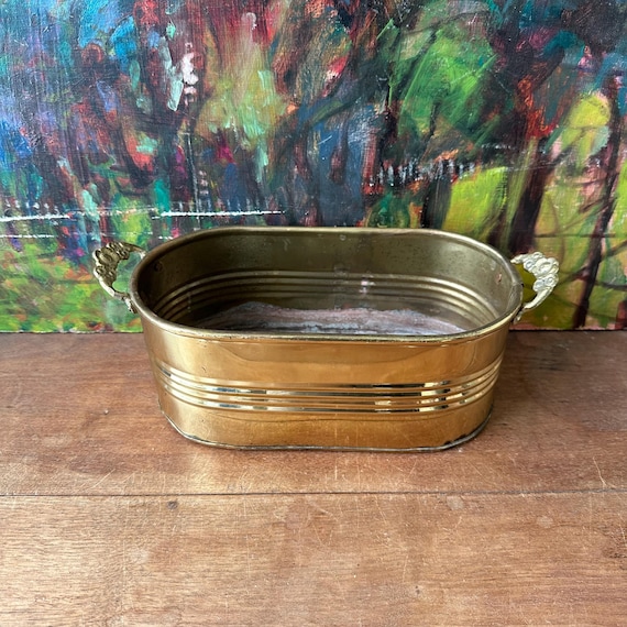 Brass Flower Handle Planter Vintage