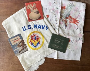 Silk Scarves Vintage White US Navy / Eagle with Japanese Cities